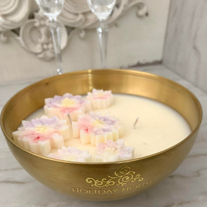 Blushing Floral Candle in Gold Metallic Vessel, 19 oz (Case of 4)