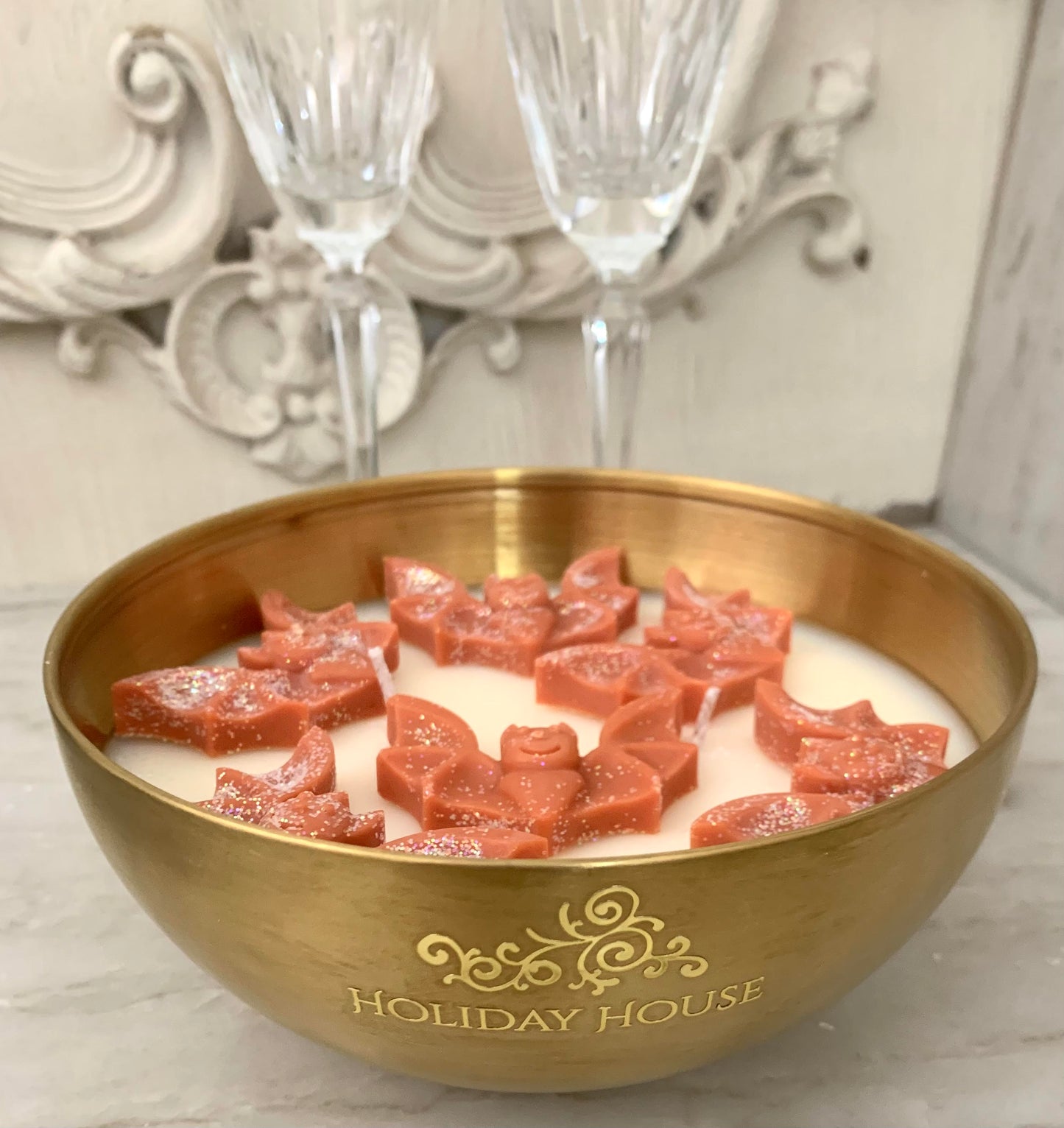 Spooky Halloween Bats in Gold Metallic Vessel, 19 oz (Case of 4)