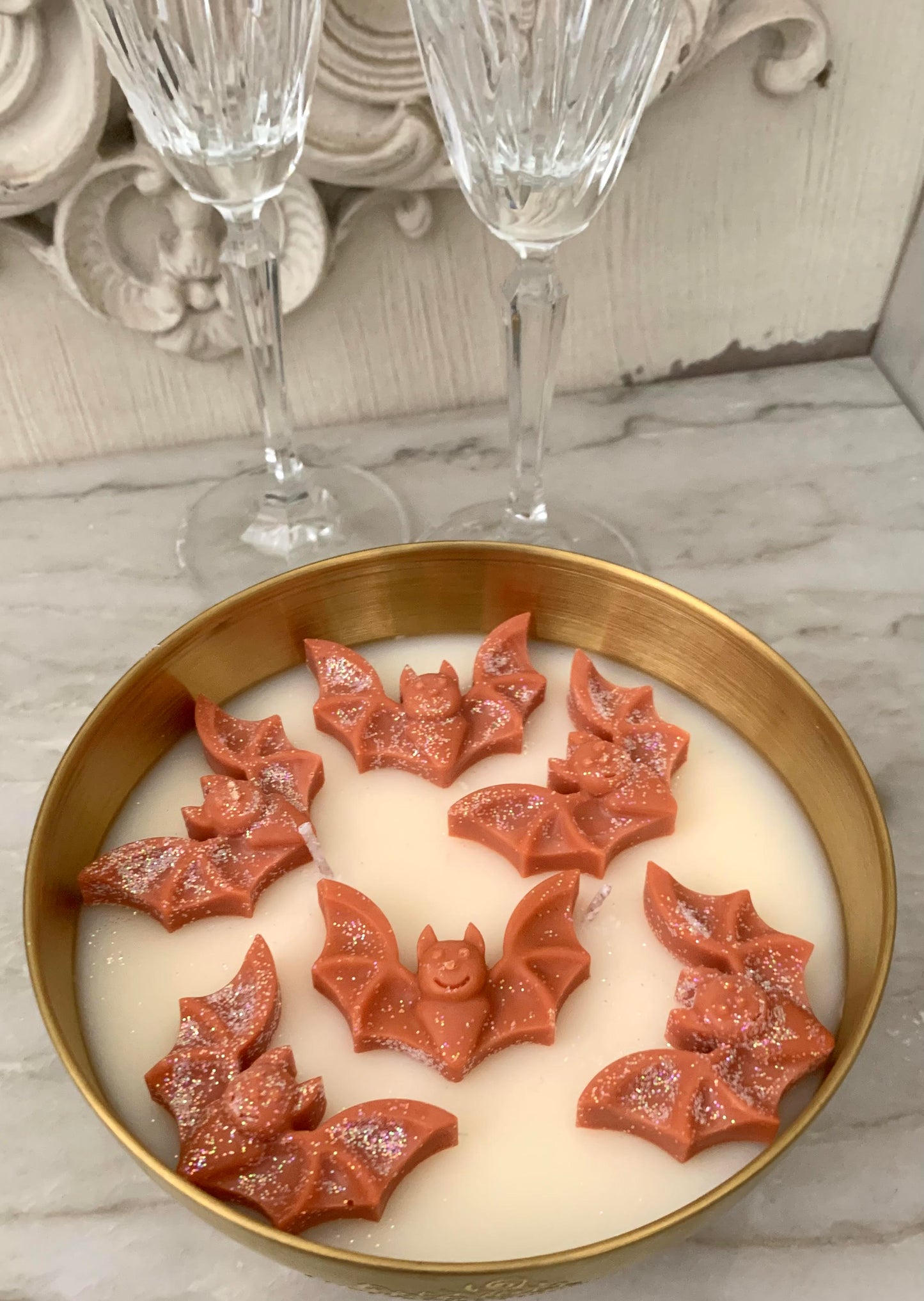 Spooky Halloween Bats in Gold Metallic Vessel, 19 oz (Case of 4)