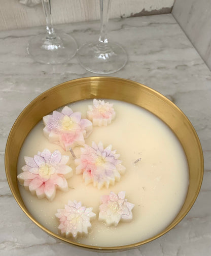 Blushing Floral Candle in Gold Metallic Vessel, 19 oz (Case of 4)