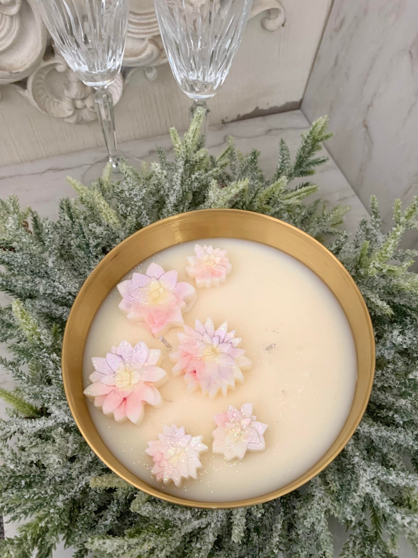 Blushing Floral Candle in Gold Metallic Vessel, 19 oz (Case of 4)