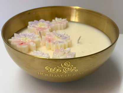 Blushing Floral Candle in Gold Metallic Vessel, 19 oz (Case of 4)