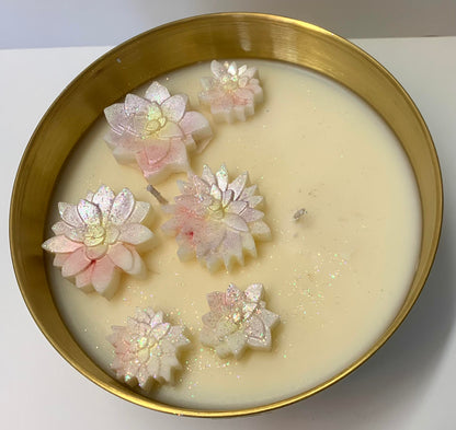 Blushing Floral Candle in Gold Metallic Vessel, 19 oz (Case of 4)